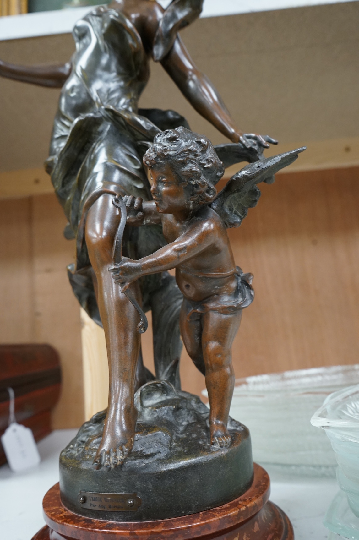 After August Moreau (1834-1917), spelter figure, ‘L’Amour Victorieux’, 46cm. Condition - fair to good
